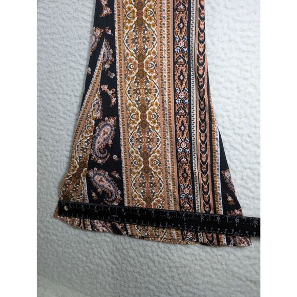 Mind Code SMALL Flared Ankle Pants Black Brown BoHo Paisley Design High Waist - Picture 5 of 9
